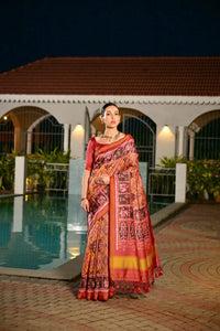 Mustard Yellow Soft Patola Silk Saree