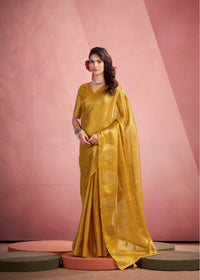 Mustard Yellow Tissue Fancy Weaving Silk Saree