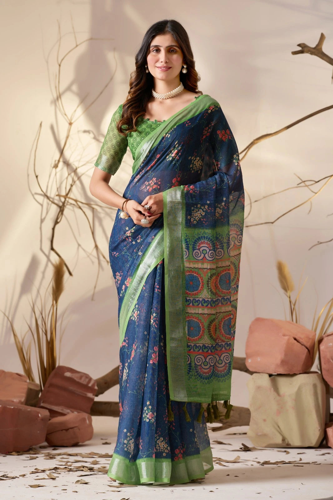 Celebrate every occasion with the effortless charm of this beautifully crafted floral saree