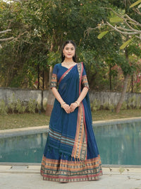 Navy Blue Chanderi Cotton Lehenga