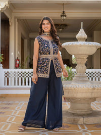 Navy Blue Star Georgette Suit