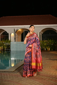 Navy Blue Soft Patola Silk Saree