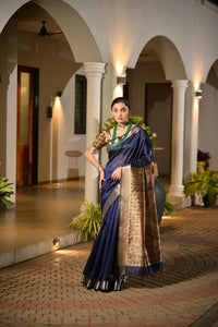 Navy Blue Madhubani Print Saree