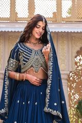 Detailed product listing of navy blue sequins embroidered lehenga from Kalyanja Fashion