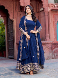 Navy Blue Faux Georgette Suit