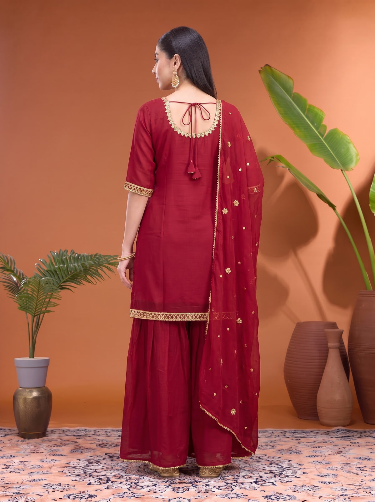 Dark Maroon Faux Georgette Suit