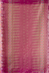 Traditional patterned fabric with a pink and purple border