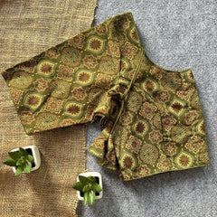 Festive cotton blouse with elbow-length sleeves and open back design