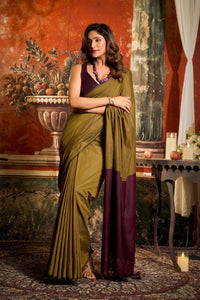 Olive Green Mal Cotton Saree