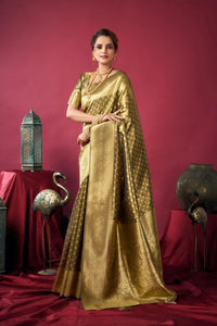 Olive Green Jacquard Tissue Silk