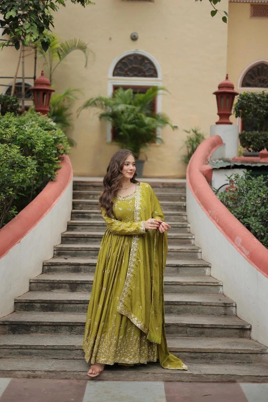 Olive Green Chinon Suit