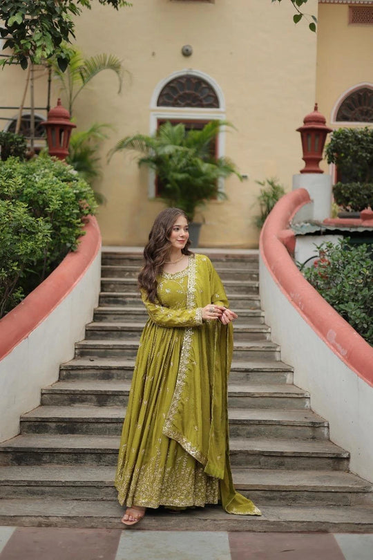 Olive Green Chinon Suit