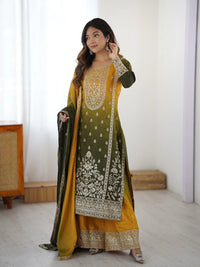 Olive green Shaded Chinon Silk Suit