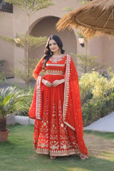 Orange Zari Work Anarkali Suit – Full Length Faux Blooming Georgette with Embroidered Dupatta