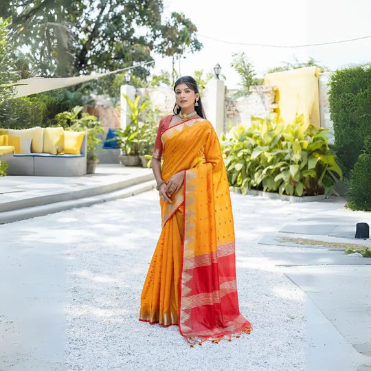 Orange Silk Saree Red Border Traditional
