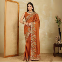Orange Embroidery Sequins Work Rangoli Silk Saree