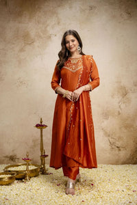 Orange Pure Vichitra Silk Suit