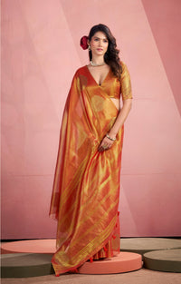 Orange Tissue Fancy Weaving Silk Saree