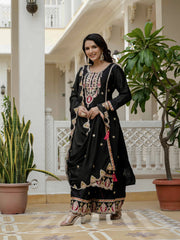 Black Embroidery Sequin Work Chinon Silk Suit