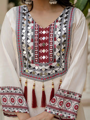 Off White Digital Print Muslin Suit