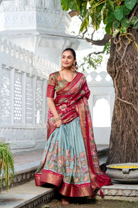 Pale Blue Tussar Silk Lehenga