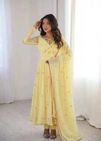 Pale Yellow Faux Georgette Suit