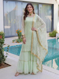 Pastel Sea Green Faux Georgette Suit