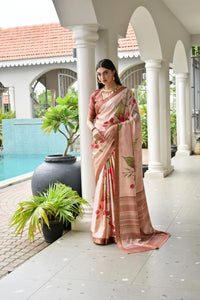 Peach Soft Satin Silk Saree
