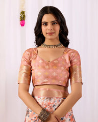 Buy Soft Peach Floral Lichi Silk Saree | Kalyanja
