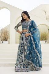 Rama Blue Sequins Coding Embroidered Butterfly Net Lehenga