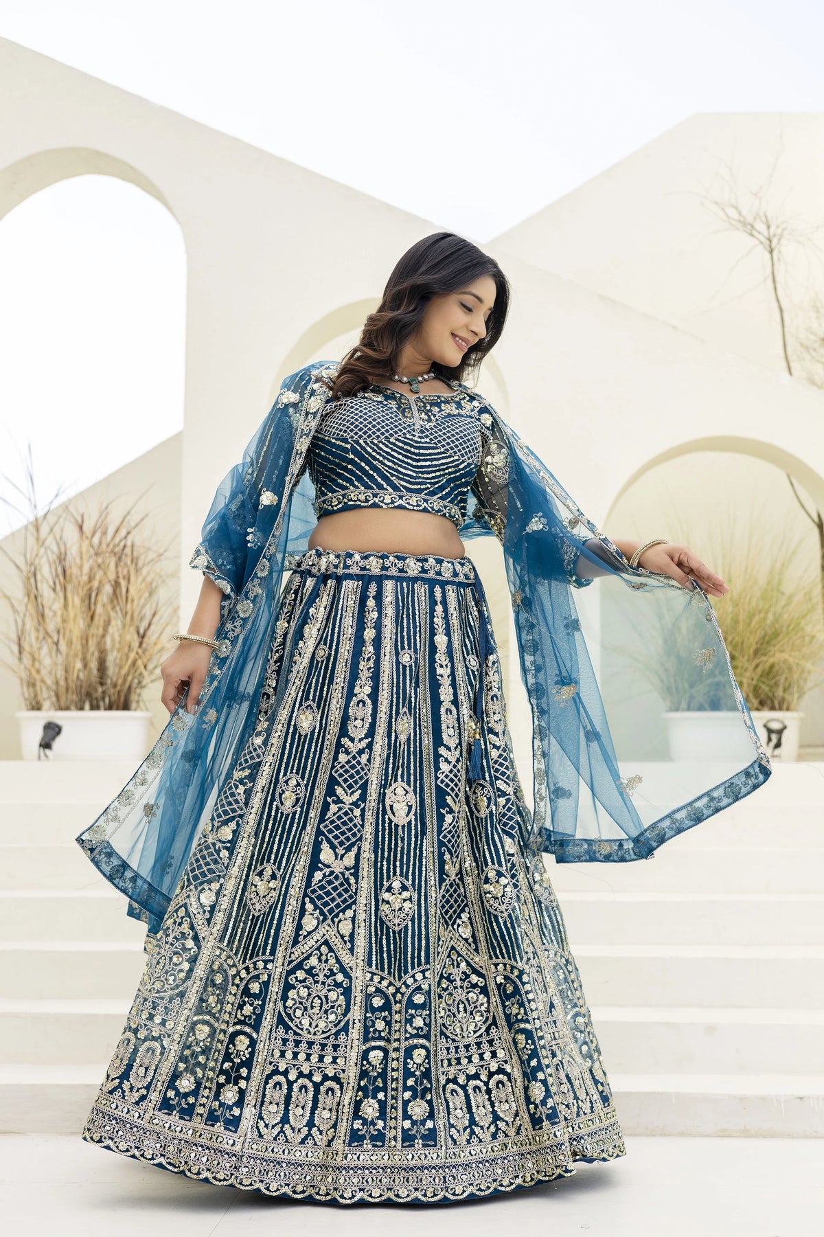 blue emboridery gorgeous lehenga - kalyanja