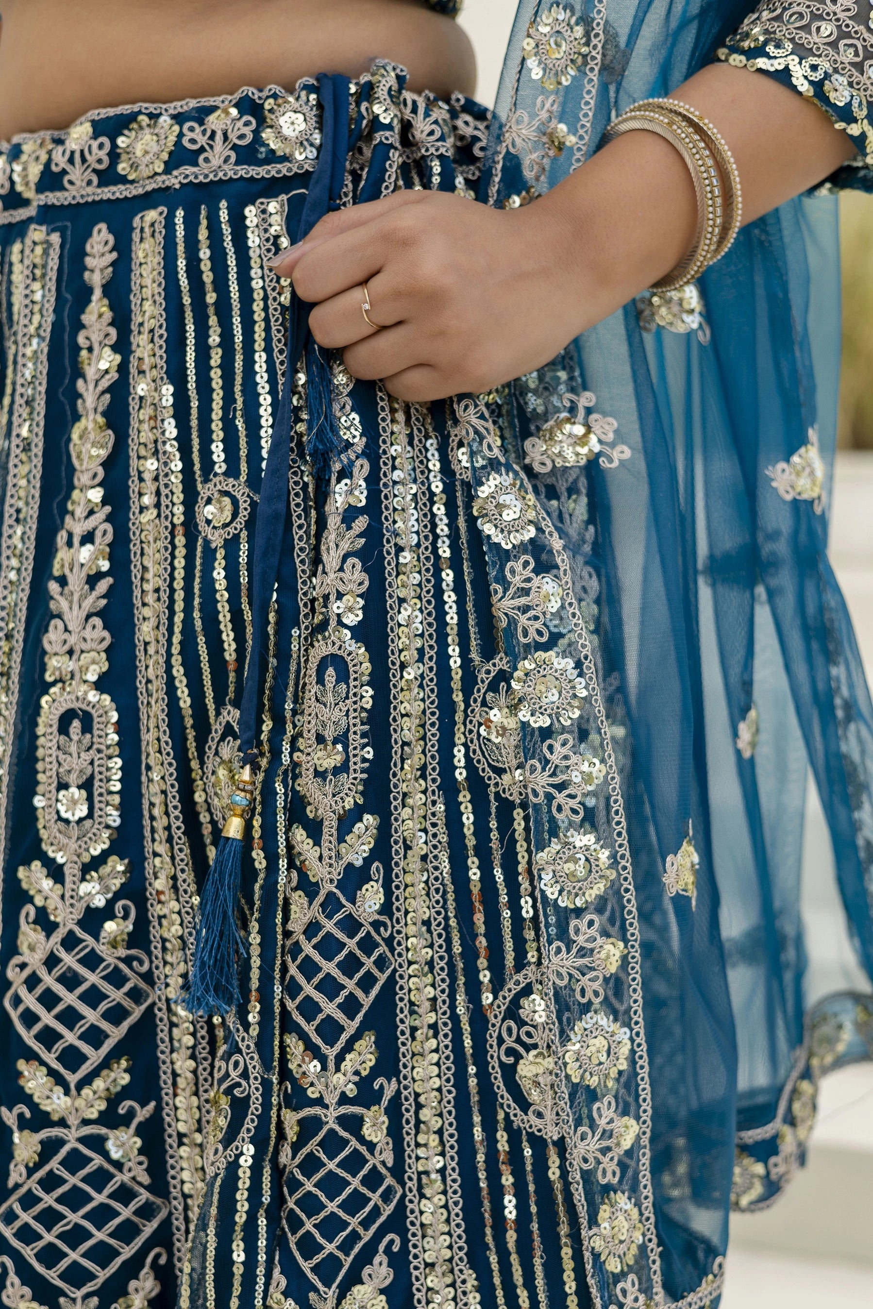 blue embroidery lehenga - kalyanja