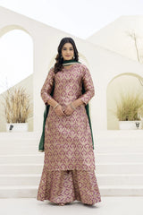 Maroon Jacquard Work Viscose Suit