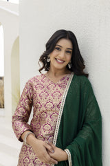 maroon jacquard work viscose suit