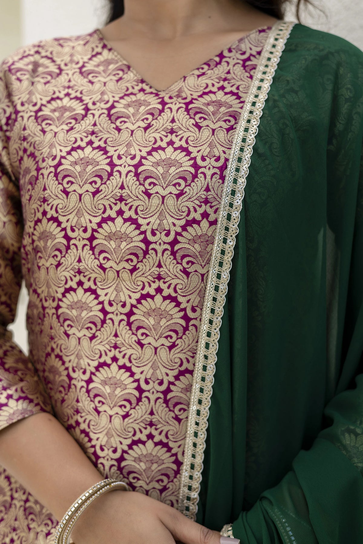Maroon Jacquard Work Viscose Suit