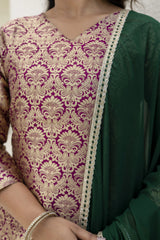 Maroon Jacquard Work Viscose Suit