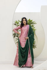 Dark Pink Jacquard Work Viscose Suit