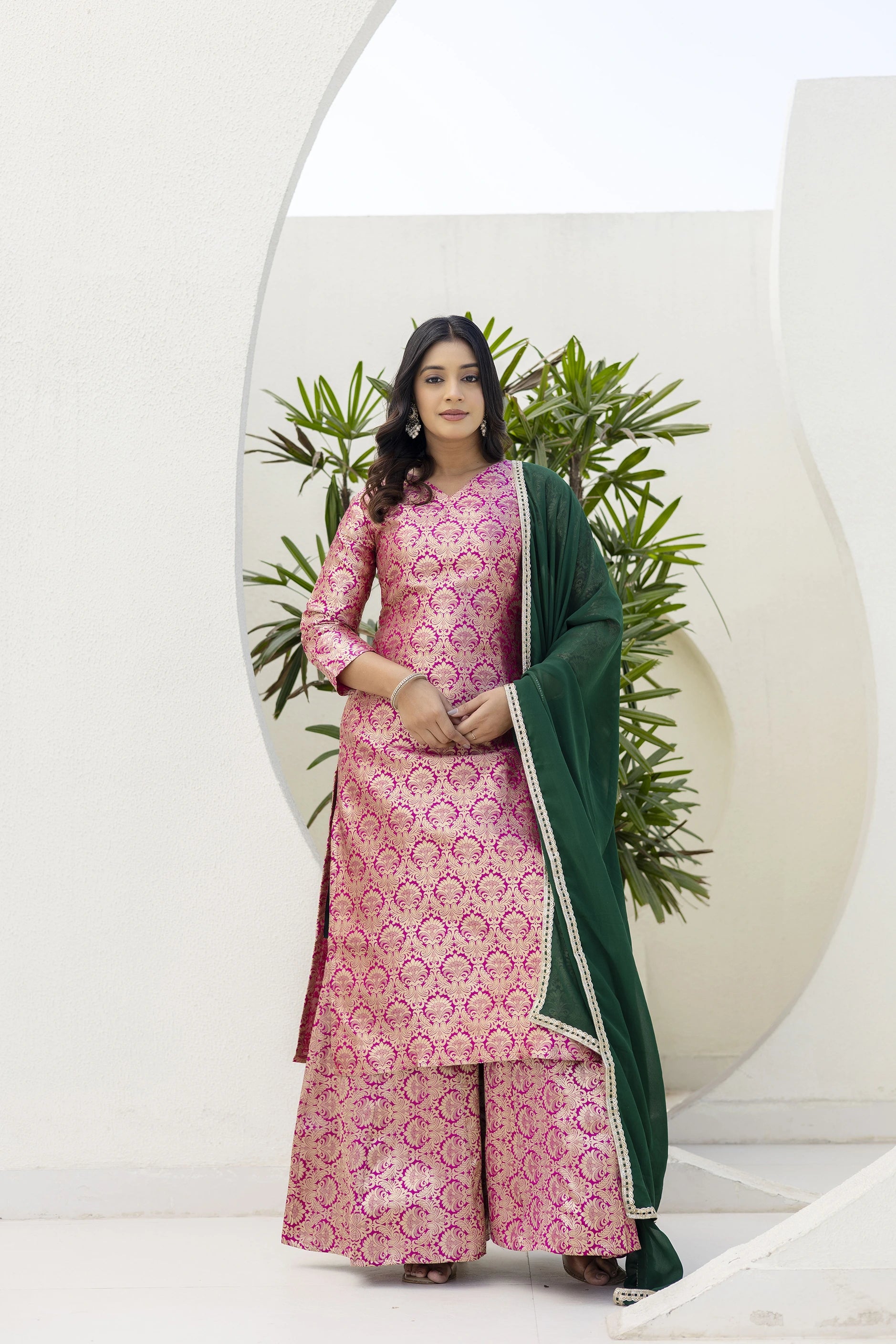 dark pink jacquard work viscose suit