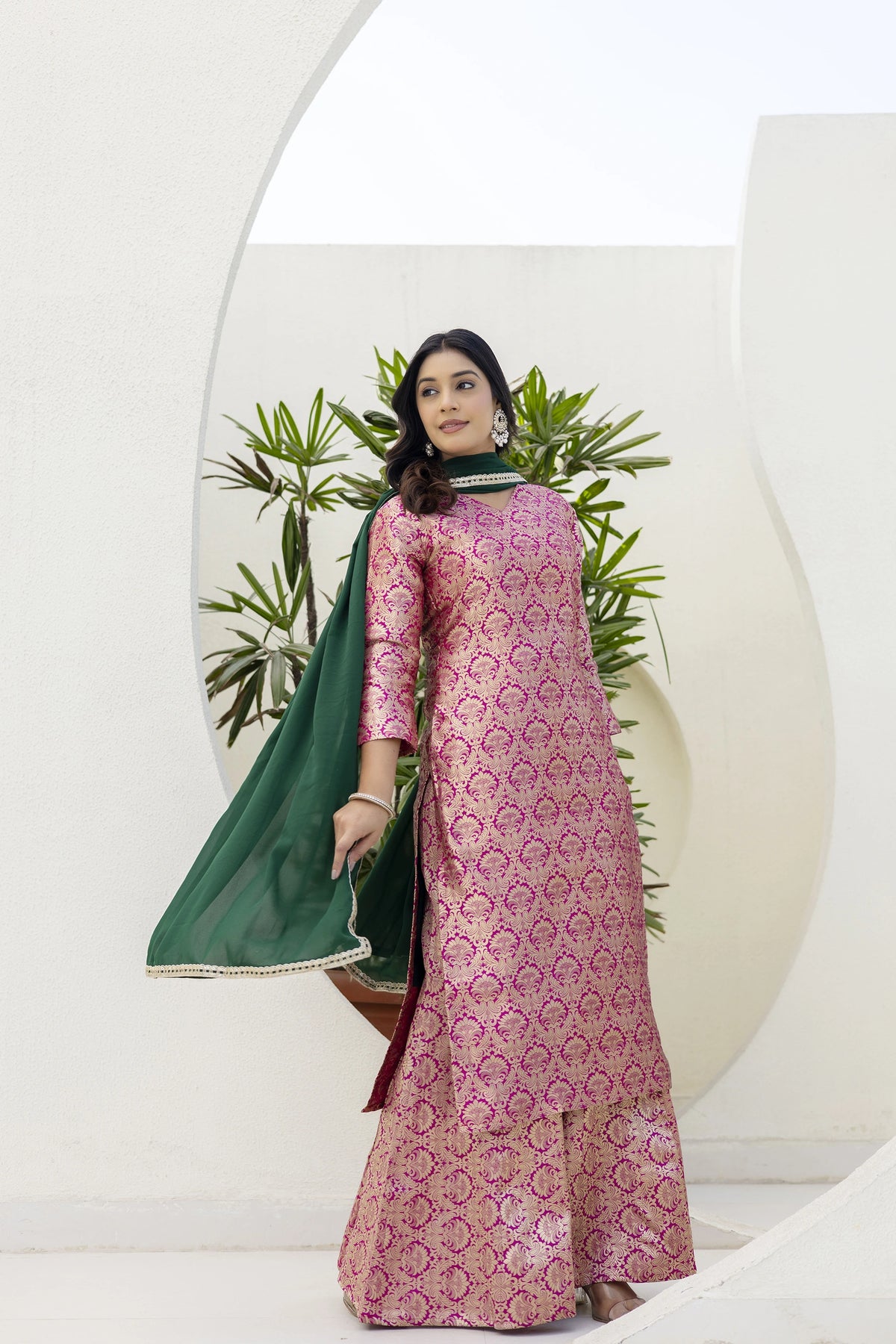 dark pink jacquard work viscose suit