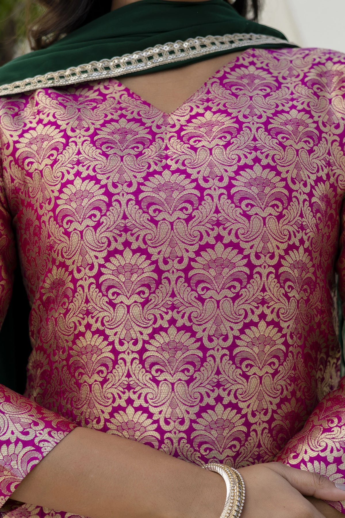 Dark Pink Jacquard Work Viscose Suit