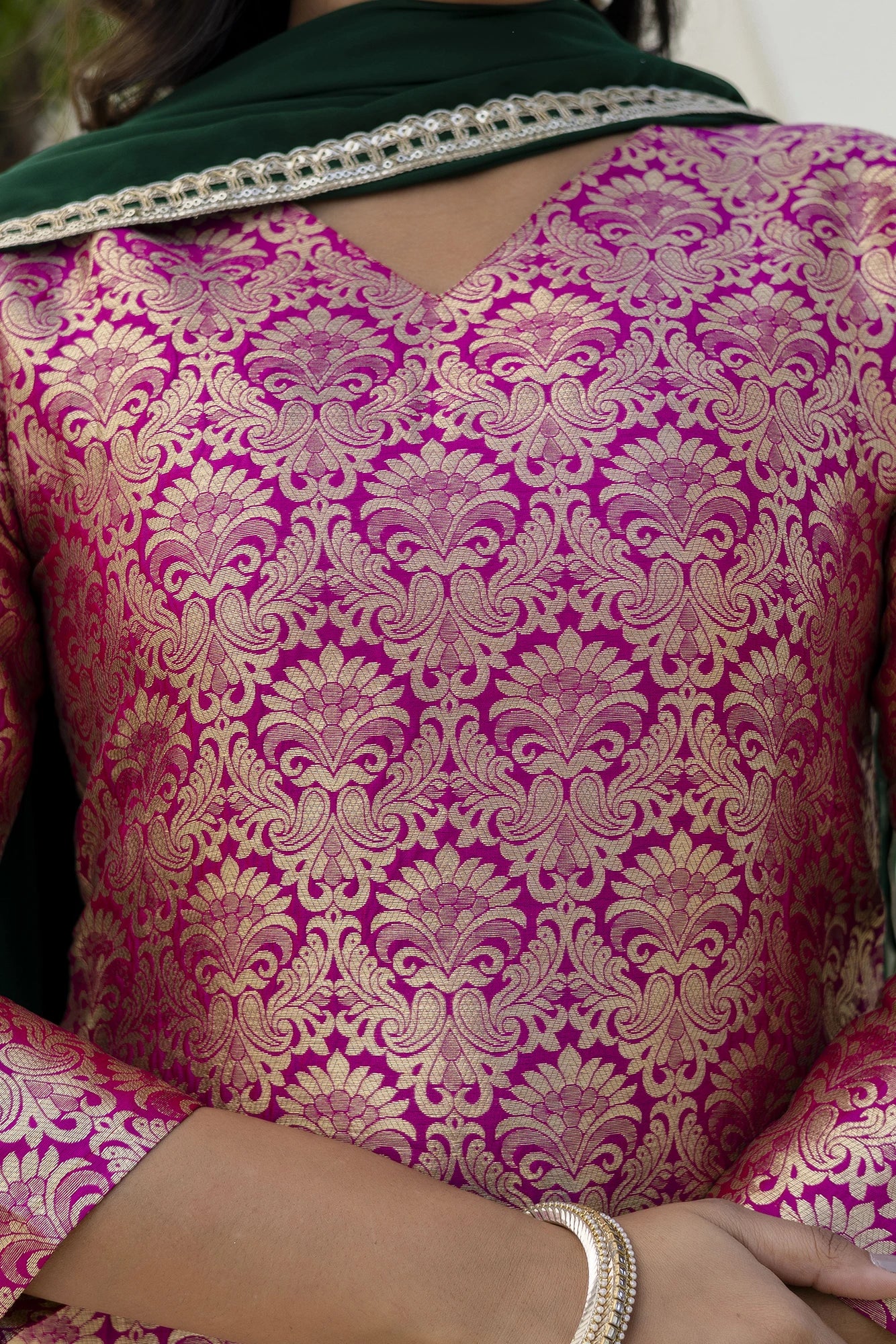 Dark Pink Jacquard Work Viscose Suit