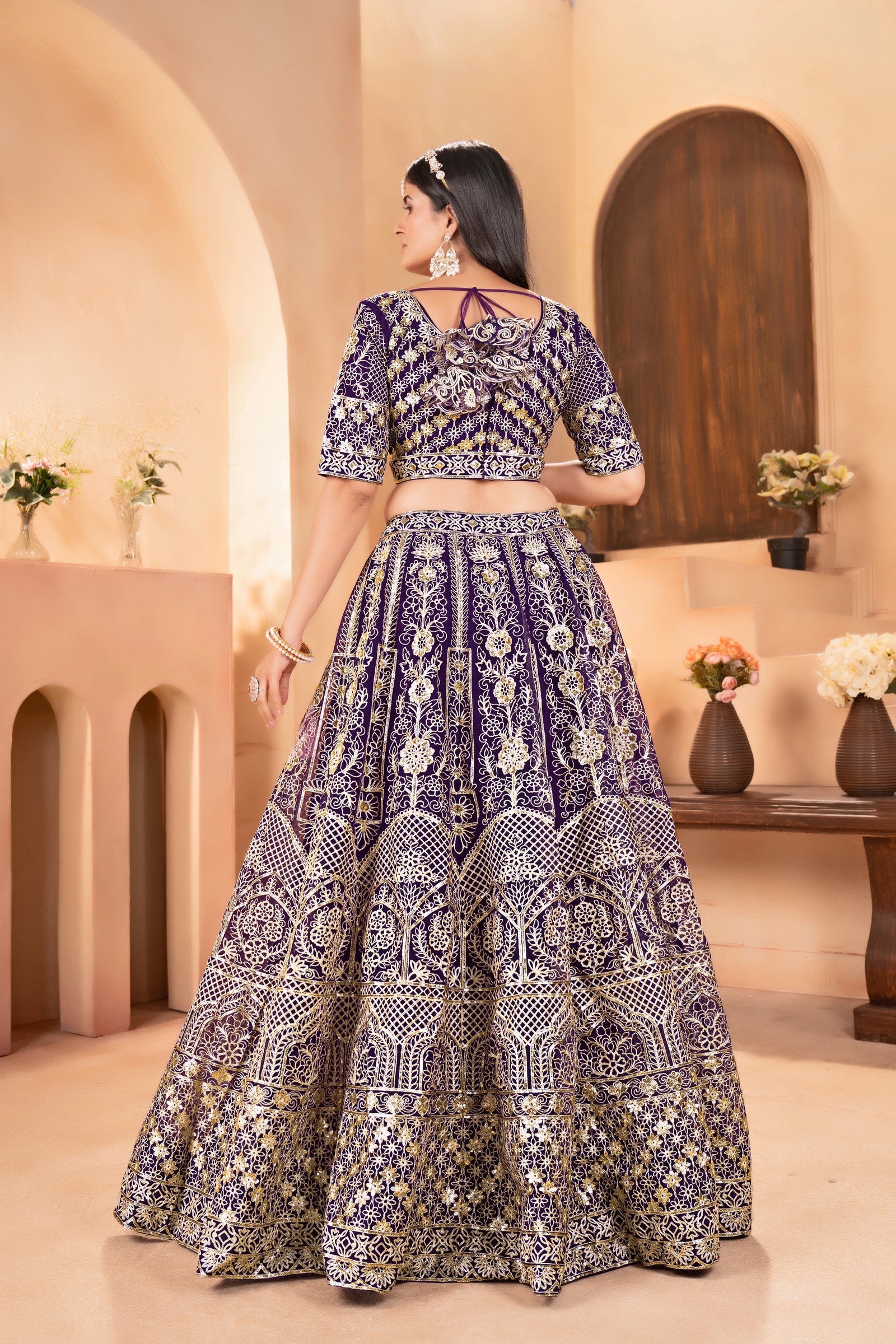 purple embroidered gorgeous lehenga - kalyanja