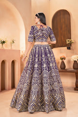 purple embroidered gorgeous lehenga - kalyanja