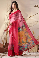 Pink Soft Georgette Saree – side drape view showing ombre body and peacock pallu