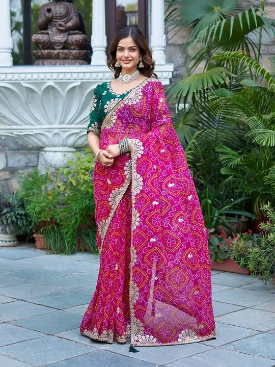 Full length front view of Pink Gota Patti Saree with zari border
