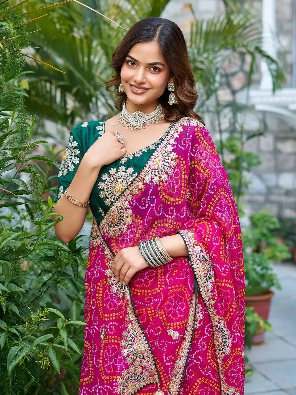 Close-up of embroidered pallu on Pink Gota Patti Saree