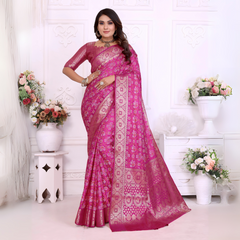 Pink Zari Weaving Soft Satin Silk Saree