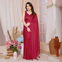 Dark Pink Embroidery Work Rimzim Silk Saree