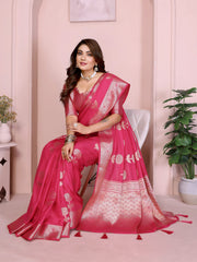 Pink Zari Weaving Soft Georgette Silk Banarasi Saree