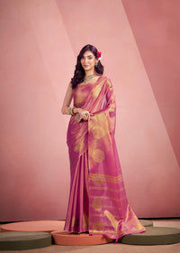 Pink Tissue Fancy Weaving Silk Saree